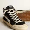 Men's Slide Penstar in black suede with black star and white flash