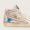 Men’s Slide with light blue leather star and metallic silver leather flash