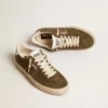 Men's Soul Star in green suede with white leather heel tab and tongue