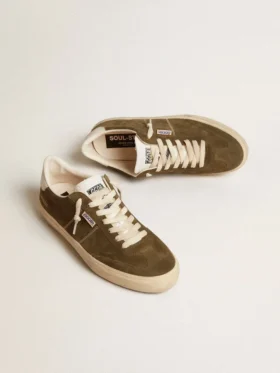 Men’s Soul Star in green suede with white leather heel tab and tongue