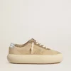 Men's Space-Star in beige suede with perforated star and metallic silver heel tab