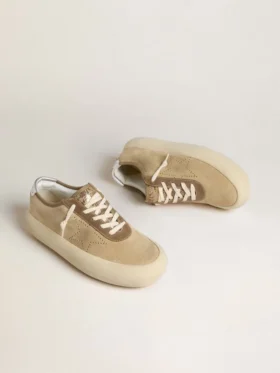 Men’s Space-Star in beige suede with perforated star and metallic silver heel tab