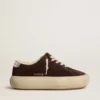 Men's Space-Star in dark brown suede with metallic silver heel tab