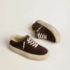 Men's Space-Star in dark brown suede with metallic silver heel tab
