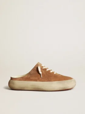 Men's Space-Star Sabots in tobacco suede with perforated star