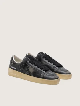 Men’s Stardan in black leather with black leather star and heel tab