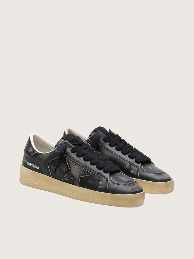 Men's Stardan in black leather with black leather star and heel tab