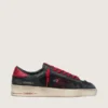 Men’s Stardan in black leather with red star and black mesh and red leather inserts