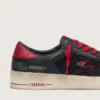 Men’s Stardan in black leather with red star and black mesh and red leather inserts