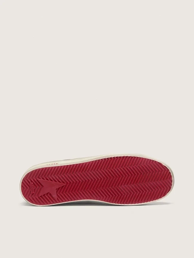 Men’s Stardan in black leather with red star and black mesh and red leather inserts