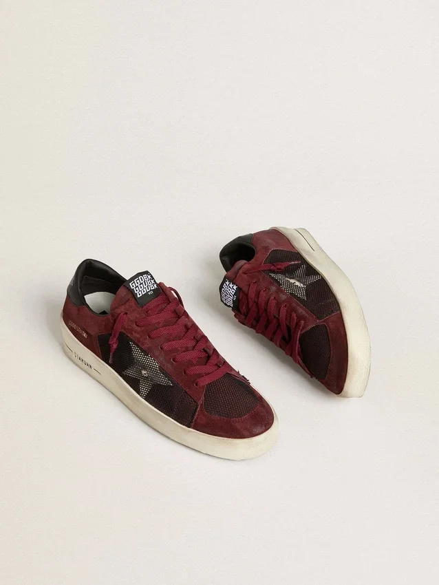 Men's Stardan in black mesh and burgundy suede with white leather star