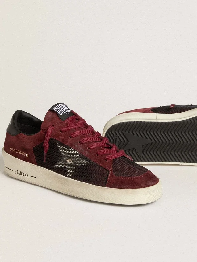Men's Stardan in black mesh and burgundy suede with white leather star