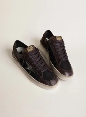 Men’s Stardan in brown suede and black mesh with white leather star and nappa leather inserts