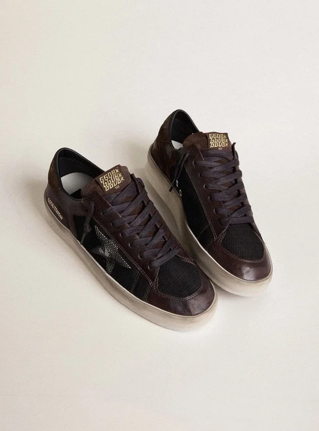 Men's Stardan in brown suede and black mesh with white leather star and nappa leather inserts