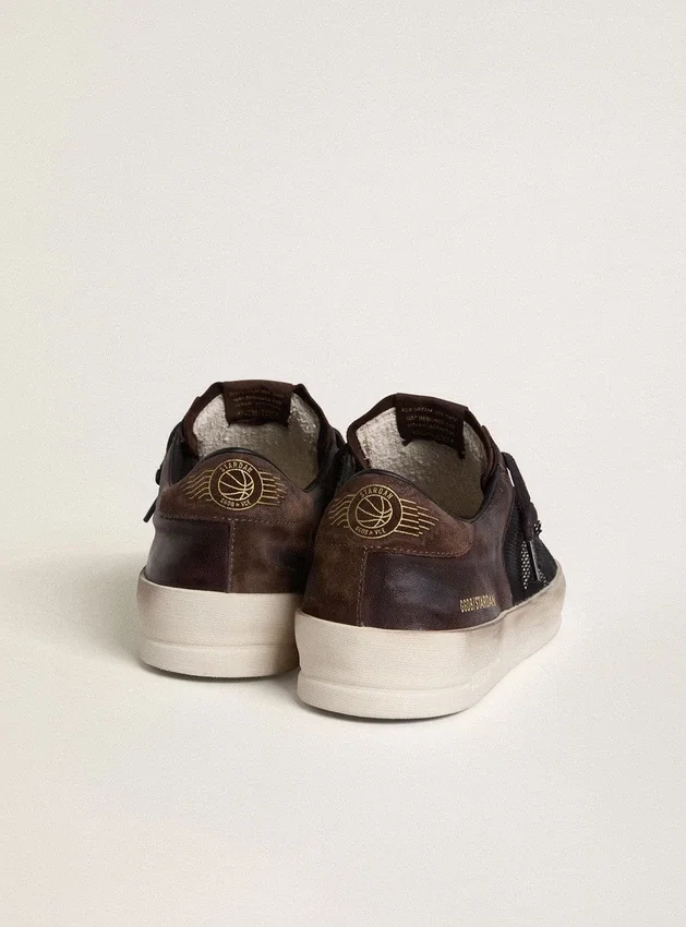 Men's Stardan in brown suede and black mesh with white leather star and nappa leather inserts