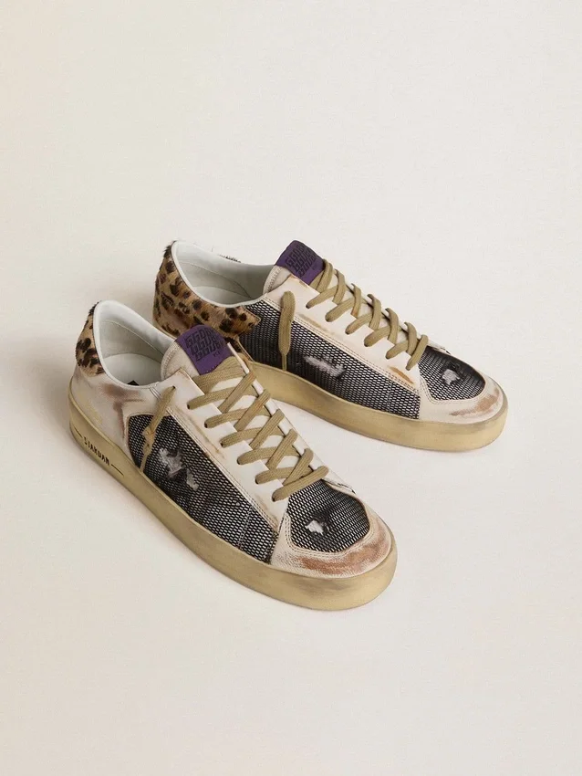 Men's Stardan in nappa and mesh with leopard-print pony skin heel tab