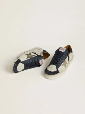 Men’s Stardan in nubuck with metallic leather star and blue nappa heel tab