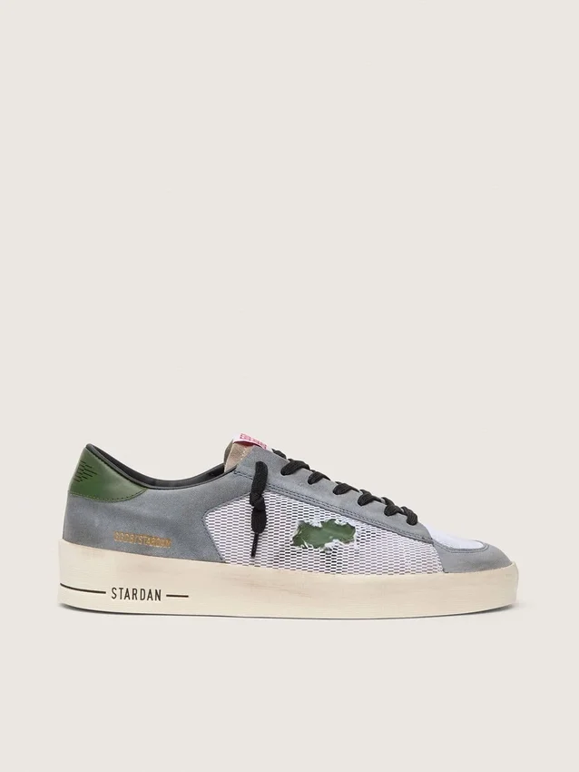 Men's Stardan in powder-blue suede with green leather star and heel tab