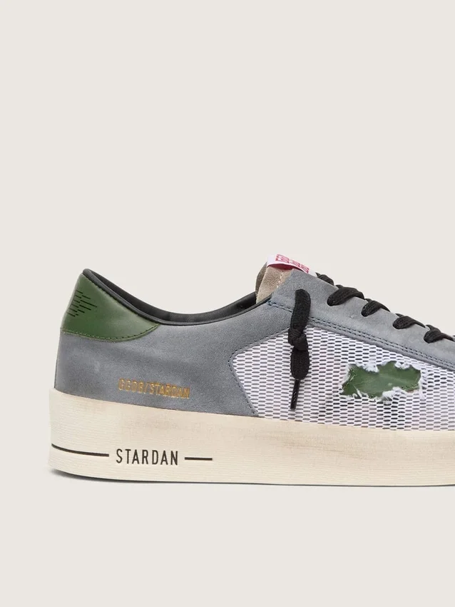 Men's Stardan in powder-blue suede with green leather star and heel tab
