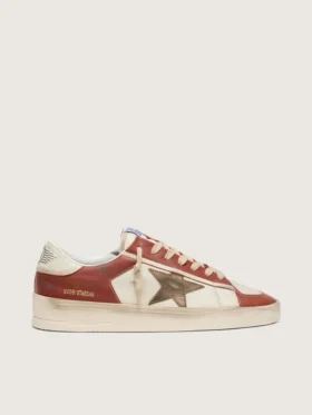 Men’s Stardan in white and brick-red leather with olive-green laminated leather star
