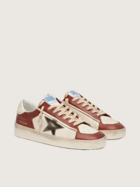 Men’s Stardan in white and brick-red leather with olive-green laminated leather star
