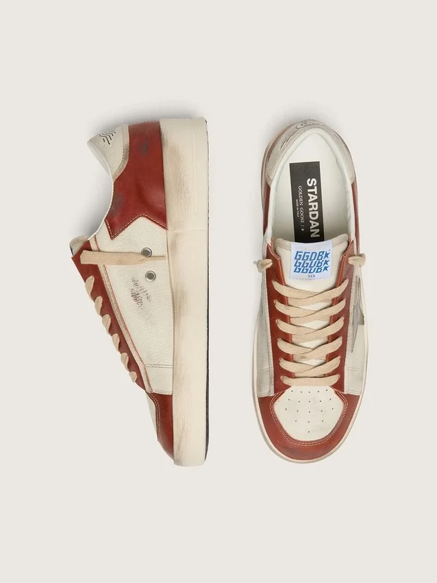 Men’s Stardan in white and brick-red leather with olive-green laminated leather star
