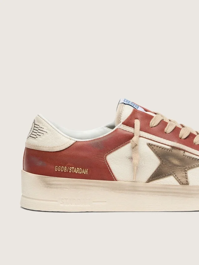 Men’s Stardan in white and brick-red leather with olive-green laminated leather star