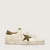 Men's Stardan in white leather with military-green snake-print leather star and heel tab