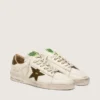 Men's Stardan in white leather with military-green snake-print leather star and heel tab