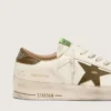 Men's Stardan in white leather with military-green snake-print leather star and heel tab