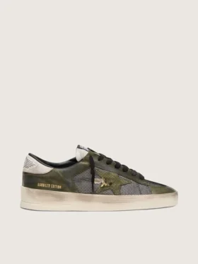Men’s Stardan LTD in white and olive-green leather with black mesh and yellow leather star
