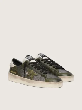 Men’s Stardan LTD in white and olive-green leather with black mesh and yellow leather star