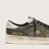 Men’s Stardan LTD in white and olive-green leather with black mesh and yellow leather star