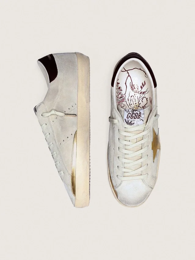 Men's Super-Star CNY in ivory suede with metallic leather star and leather heel tab