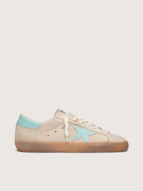 Men’s Super-Star in beige suede with aqua-green star