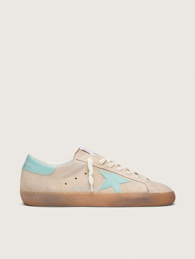 Men’s Super-Star in beige suede with aqua-green star