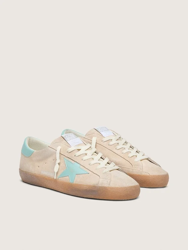 Men’s Super-Star in beige suede with aqua-green star