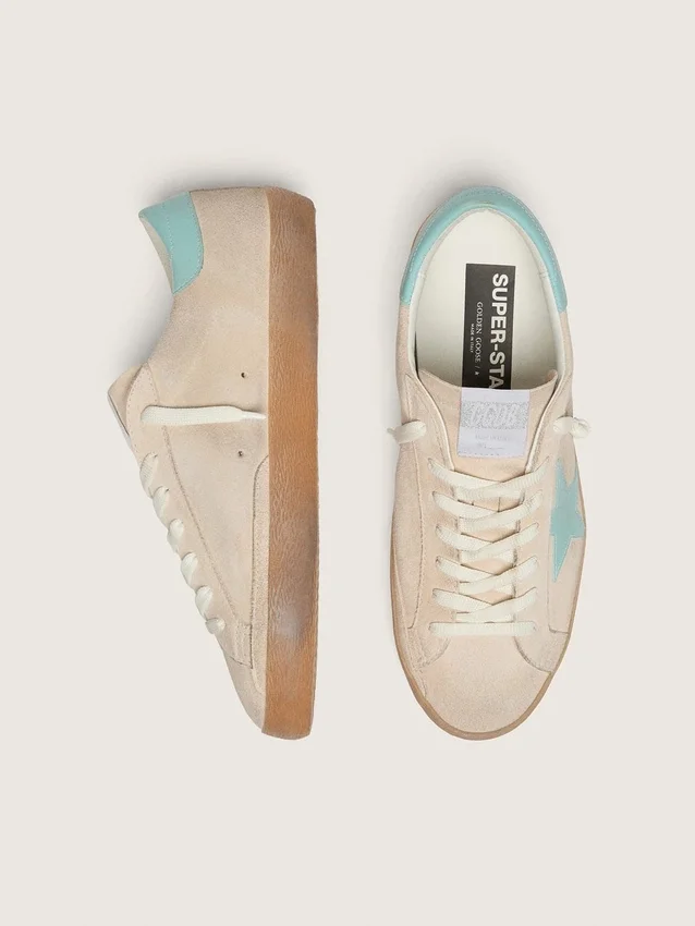 Men’s Super-Star in beige suede with aqua-green star