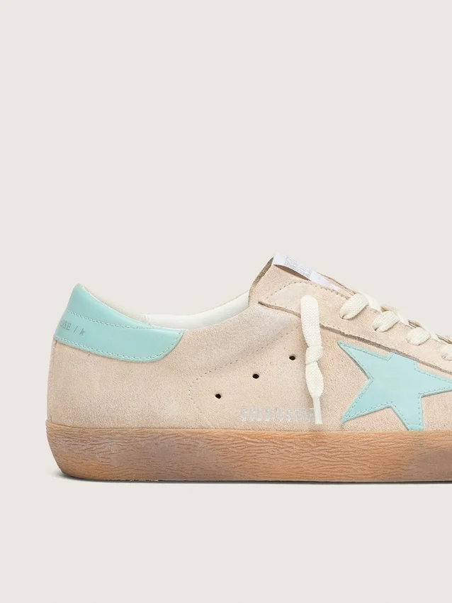 Men’s Super-Star in beige suede with aqua-green star
