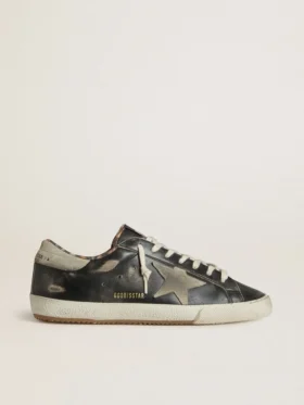Men's Super-Star in black leather with gray suede star and heel tab