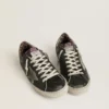 Men's Super-Star in black leather with gray suede star and heel tab