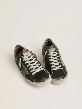 Men’s Super-Star in black leather with gray suede star and heel tab