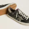 Men's Super-Star in black leather with gray suede star and heel tab