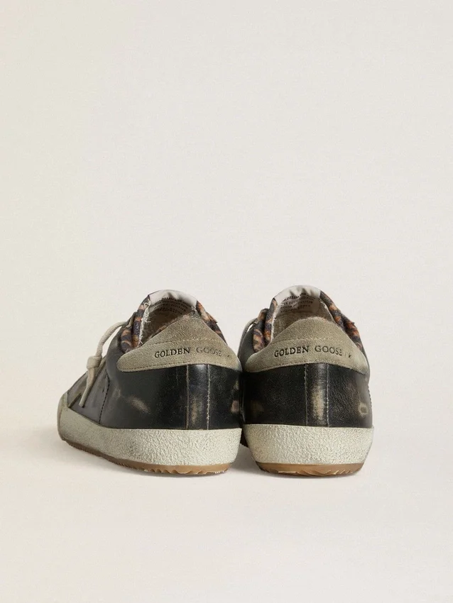Men's Super-Star in black leather with gray suede star and heel tab