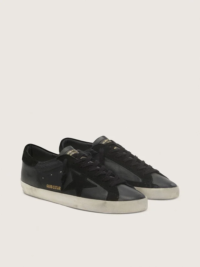 Men's Super-Star in black nappa with black suede star and heel tab