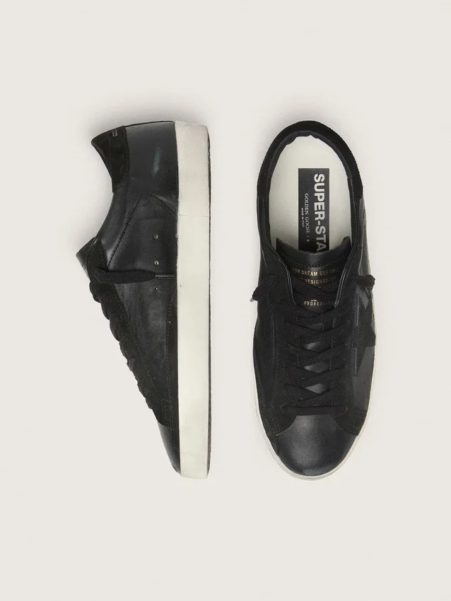Men's Super-Star in black nappa with black suede star and heel tab