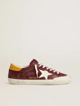 Men’s Super-Star in brick-red suede with white leather star and animal-print heel tab
