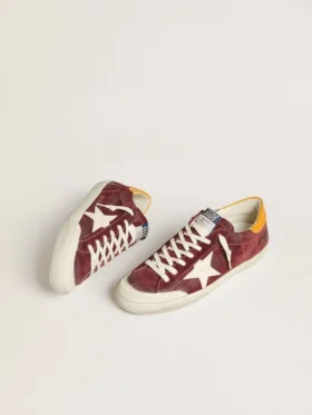 Men’s Super-Star in brick-red suede with white leather star and animal-print heel tab