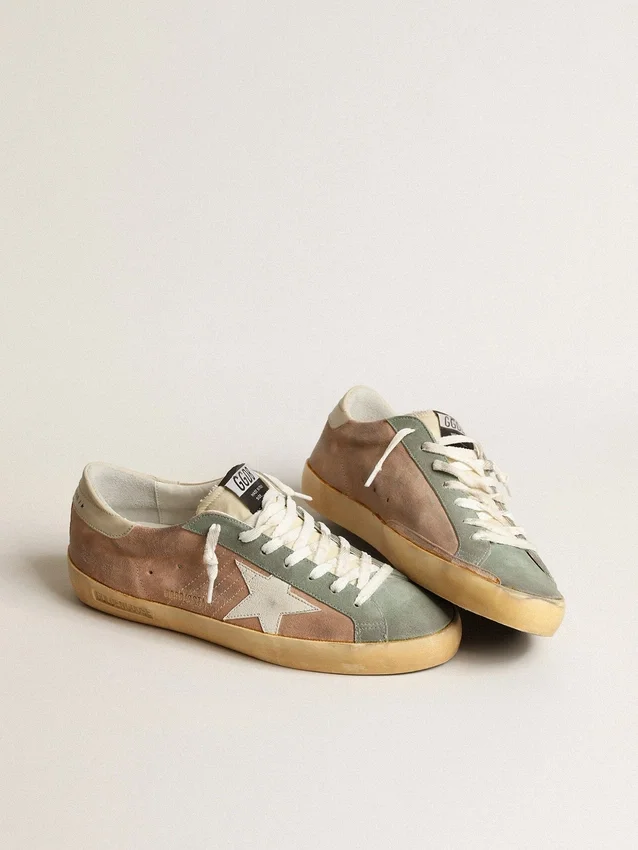 Men's Super-Star in brown and green suede with white nappa leather star
