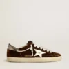 Men's Super-Star in cognac velvet with metallic leather star and heel tab